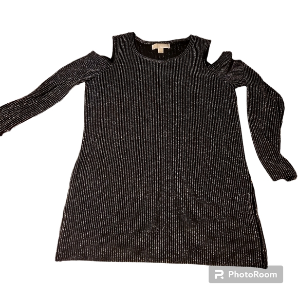 Michael Kors Shimmer Metallic Black Silver Top L - Picture 1 of 7